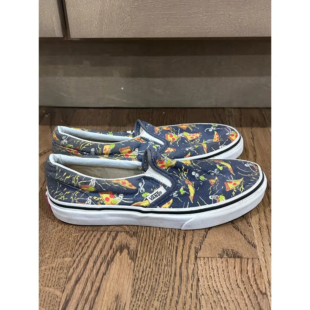 Vans Classic SlipOn Pizza Surf Vintage Indigo Skeleton Shoe Youth Sz 3 Halloween